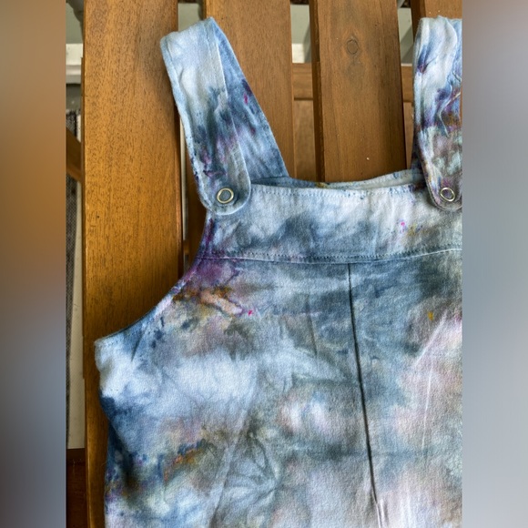 Boho Baby: One of a Kind Iced Dyed Overalls Romper 24m Blue/Green/Brown/Purple - Picture 2 of 14